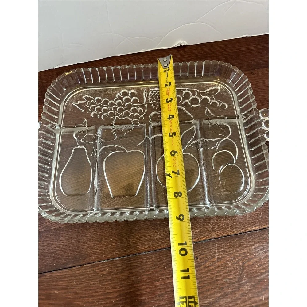 Vintage Clear Glass Divided Fruit Serving Tray Relish Dish Scalloped Edge 12.5in